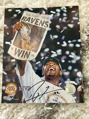 Signed Baltimore Ravens Super Bowl MVP Photo - Black, White, Purple